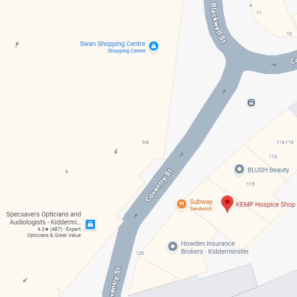 map showing the location of kemp coventry street shop in kidderminster