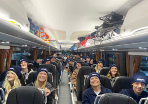 a group of people on a coach