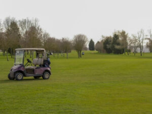 a golf buggy on a golf course