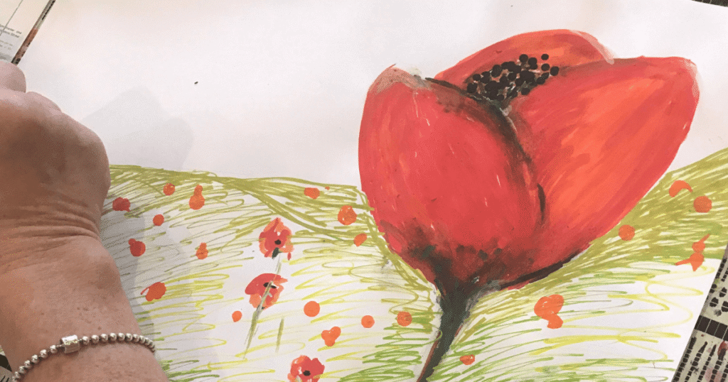 close up of a hand drawn poppy.