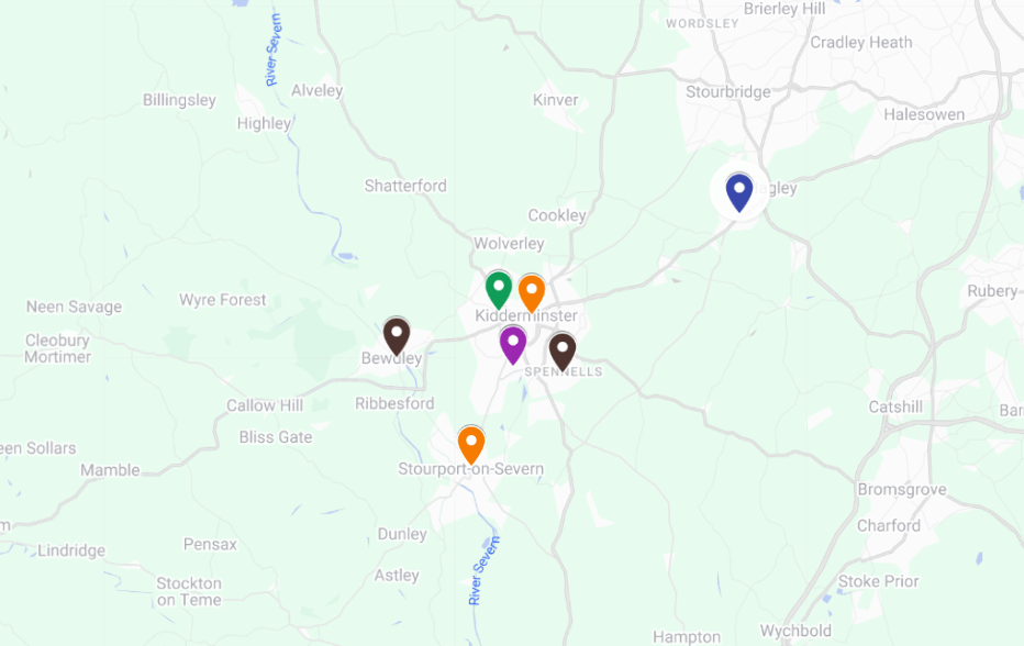 map showing KEMP Hospice locations