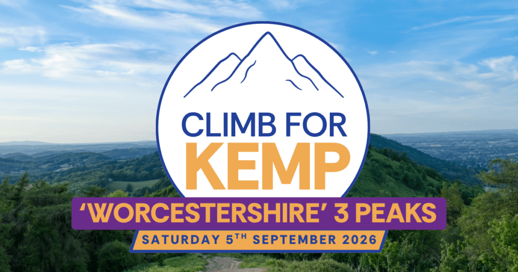a mountain in the background with a blue sky and a graphc overlay with text saying limb for kemp